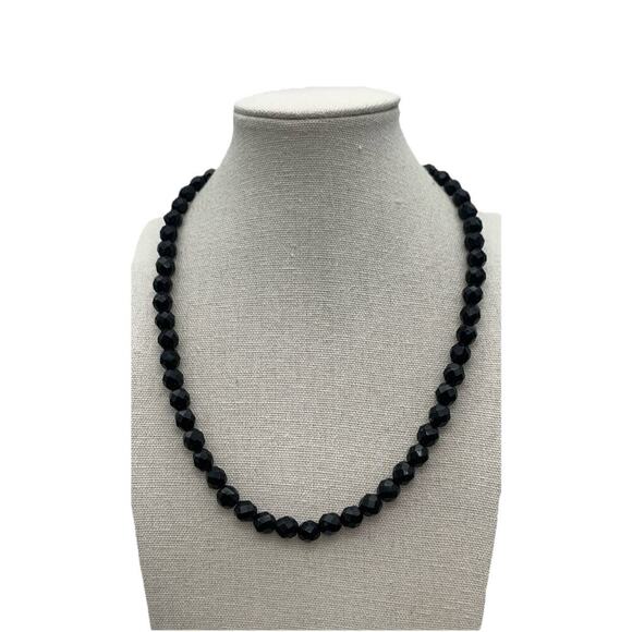 Vintage Black Faceted Glass Beaded Necklace Simple Elegant - Picture 1 of 5